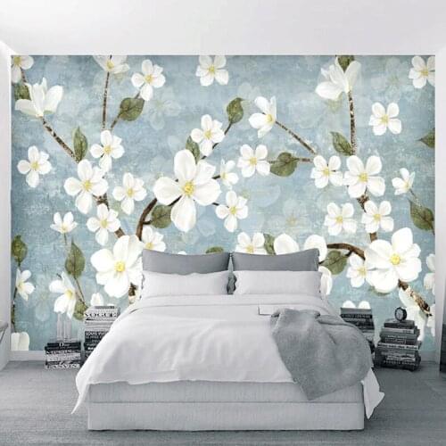 Custom Self-Adhesive Mural Wallpaper Modern Hand Painted Flowers Fresco Living Room Bedroom Pastoral Home Decor 3D Wall Stickers