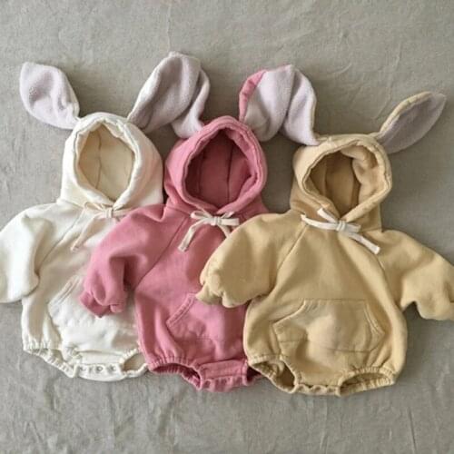 Autumn Infant Baby Boys Girls Cute Rabbit Hooded Rompers Newborn Baby Boys Girls Rompers Clothes Baby Long Sleeve Rompers