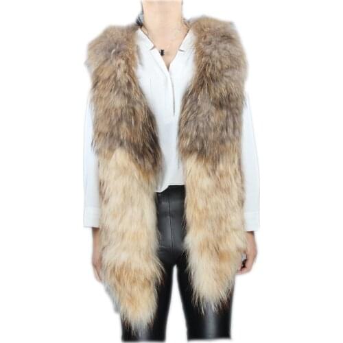 Casacos Femininos Inverno 2021 Women Raccoon Fur Coat Thick Warm High Quality Hit Color Vest Real De Piel De Sleeveless Jackets