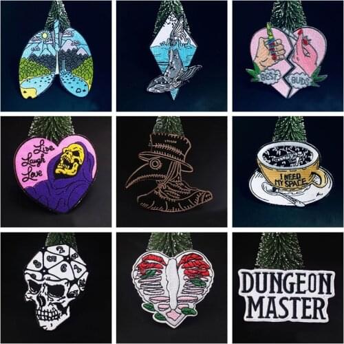 Embroidery Patch Punk Skull Iron On Patches For Clothing Plague Doctor Patch On Clothes Embroidered Patches For Clothing Badge