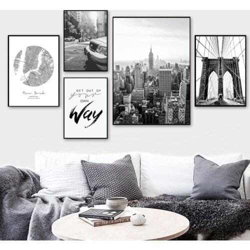 Scandinavian Landscape Black White New York City Canvas Poster Motivation Quote Poster Painting Pictures Nordic Wall Art Print