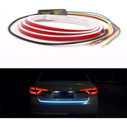 4 Color Flow Type LED Strip Tailgate Turning Signal Lights Bar Trunk Strips Lamp Work as Brake Stop Turn Signal Light for Car