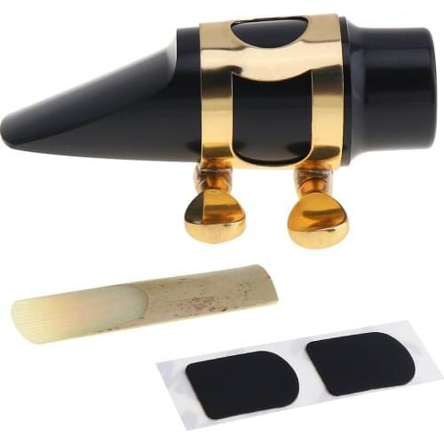Durable Soprano Saxophone Mouthpiece with Cap + Clip + Reed + 2pcs Teeth Pad Brass Goldplated Saxophone Accessories