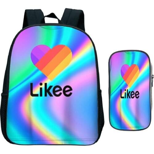 Likee Backpack 2pcs/set Russia LIKEE Video App Children School Bags for Girls BookBag Colorful Heart/Cat Kindergarten backpacks