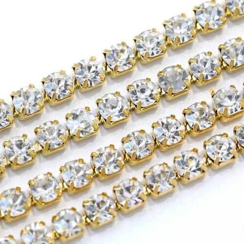 SS8 2.5mm 10 Yard/Roll Crystal Close Rhinestones Cup Chain With Metal Base Sew On Rhinestones Trimming For Wedding Dress Y2269