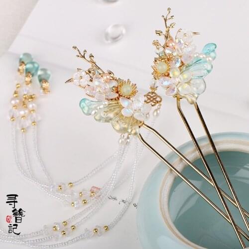 Ancient Handwork Hanfu Classical Long Tassel Hairpin Fairy antiquity Kanzashi Step shake Classical Butterfly Headpiece Cosplay