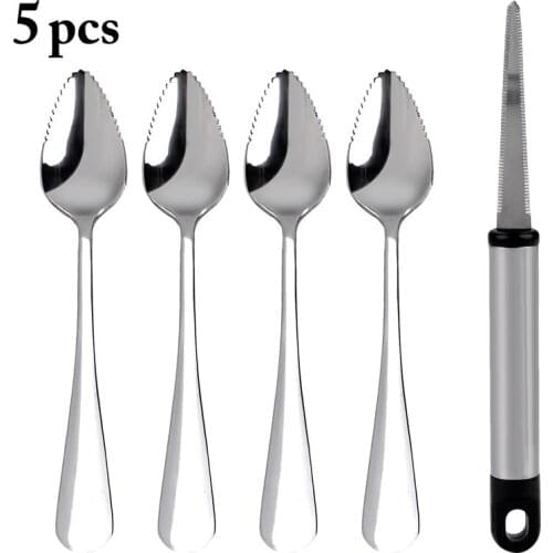 4 Pcs/Set Dinnerware Sets Stainless Steel Serrated Grapefruit Spoons Fruit Spoons With Peeler Kitchen Tableware Accessories