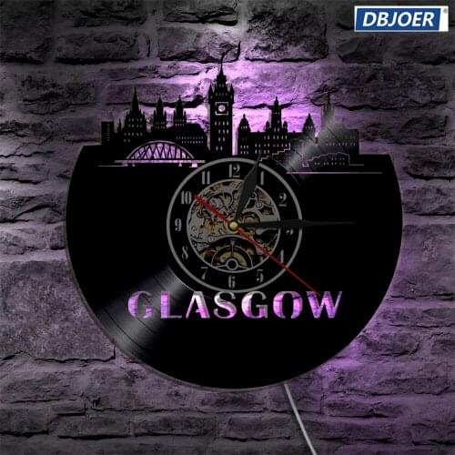GLASGOW City LED Vinyl Clock Light Color Change Wall Light Remote Control LP Modern Backlight Cool Living Room Interior LED