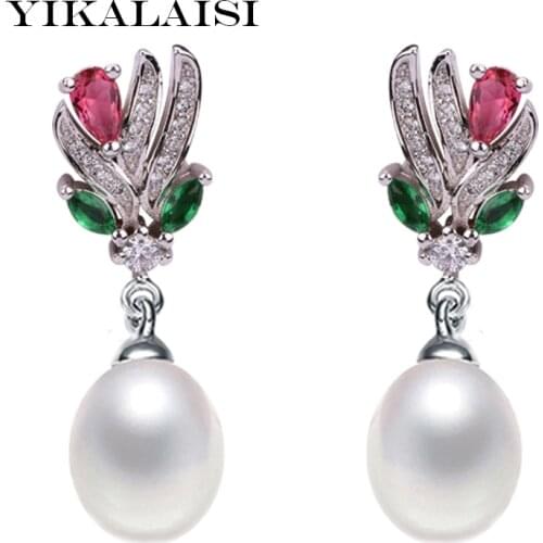 YIKALAISI 925 Sterling Silver Natural Freshwater Pearl Stud Earrings Fashion Jewelry For Women 8-9mm Drop Shape Pearl 4 Colour