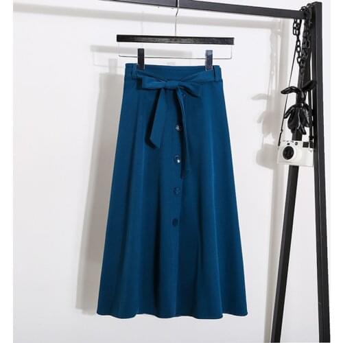 Skirts Female Lace up Bow Elastic High Waist 2021 Summer Solid Button Midi Skirt Elegant Skirts Womens Casual Party Black Skirt