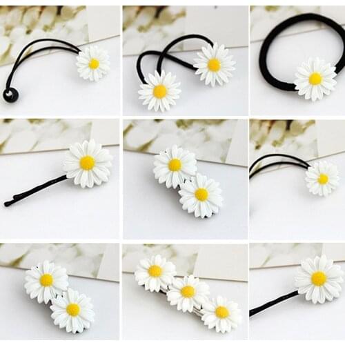 1PC Cute Daisy Flower Hair Clip Fashion Elastic Hair Ring Rope Bands HairPins Ponytail woman Girls Kids Holder Hair Accessories