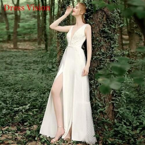 Light Wedding Dress платье Bride Gown Vestido De Novia Robe De Mariage V-Neck Simple Split French Slim