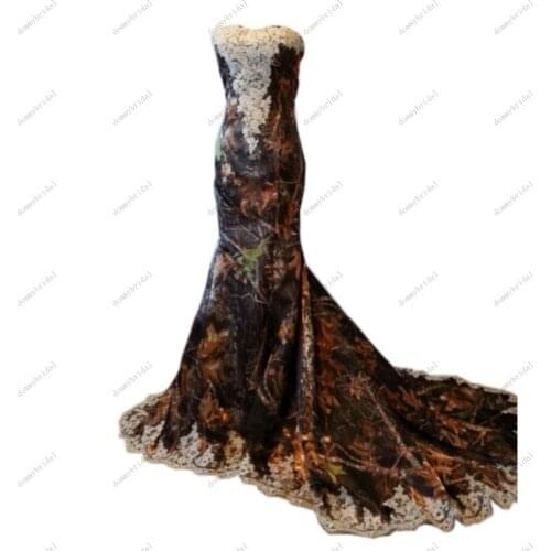 2021 Fashion Country Mermaid Camouflage Wedding Dresses Bridal Gowns Ivory Lace Applique Beaded Court Train Cheap Long Designer