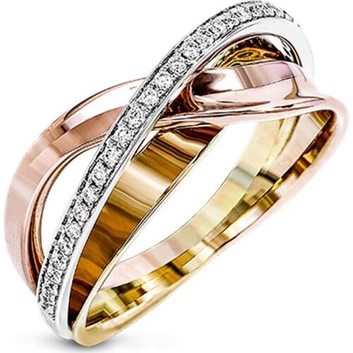 Vintage Female Hollow Geometry Stone Ring Rose Gold Silver Color Wedding Rings For Women Charm Zircon Crystal Engagement Ring