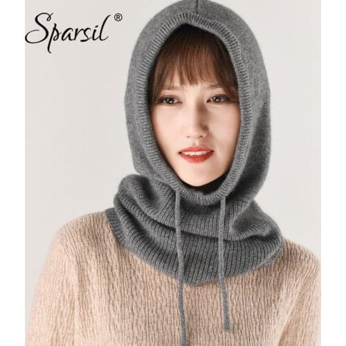 Sparsil 2018 Winter Cashmere Knitted Hat Scarf Men Women Collar Scarves Drawstring Hats New Autumn Unisex Soft Thick Neck Warmer