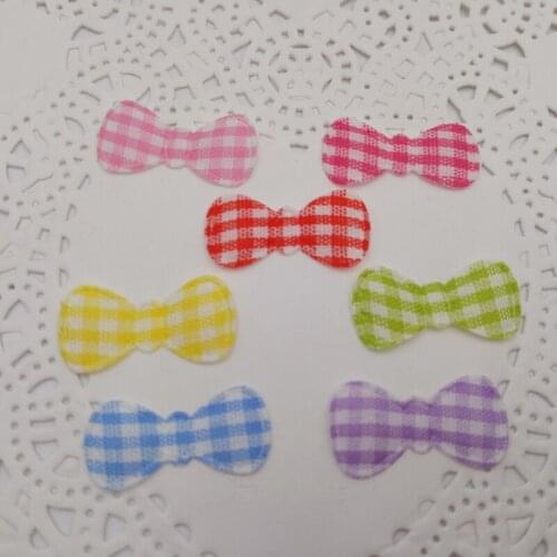 100 pcs Gingham Bow Ribbon Padded Appliques size 25x12 mm Diy decoration