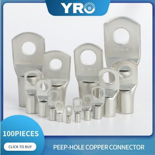 100/pcs SC 50-8 copper connector copper nose wire lug bolt hole tin plated copper cable lug battery terminal