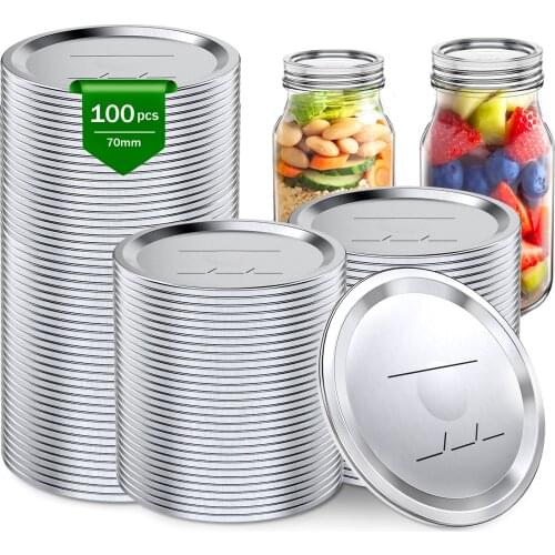 Regular Mouth 70MM Mason Jar Canning Lids Reusable Leak Proof Split-Type Silver Lids with Silicone Seals Rings 100Pcs