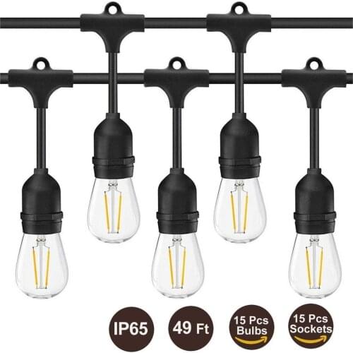 15M 15Bulbs LED S14 String Lights E27 LED Retro Edison Filament Bulb Outdoor Garden Patio Holiday Wedding Light String