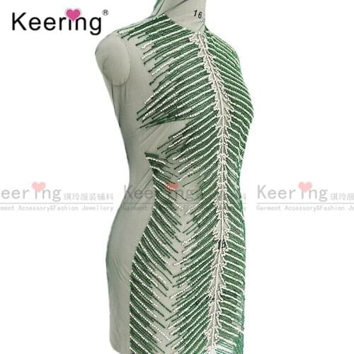 3d Green applique crystals handmade for wedding panel WDP-220