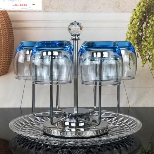 6 Cup Holder Drain Acrylic Round Tray Home Use Hanging Cup 6 Piece Set Glass Set Storage Rack Stainless Steel Tea Cup Rack