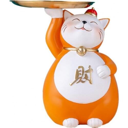 60% Hot Sale Realistic Cats Ornament Large Capacity Resin Realistic Fortune Animal Key Storage Holder for Table Decorative