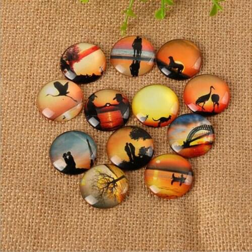 60pcs/lot Mixed Round Flatback At Dusk Photo Glass Cabochon 8mm--35mm DIY Jewerly Earrings Accessories