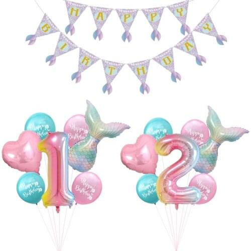 7pcs/lot Mermaid Party Balloons Number Foil Balloon Kids Birthday Party Decorations Baby Shower Decor Helium Globos supplies