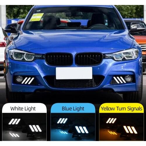 Car flashing 2pcs For BMW F30 3 Series 2018 2019 Daytime Running lights LED DRL Fog lamp driving lights with Yellow Turn Signal