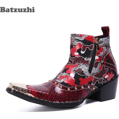 Batzuzhi 6.5cm Heels botas hombre Pointed Iron Toe Punk Color Leather Boots Men Party and Wedding Footwear Fashion Men Boots, 46