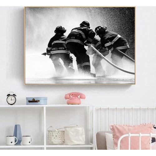 Black and White Fireman Wall Art Canvas Painting Hanging Picture Poster Canvas Print Painting Living Room Home Decoration
