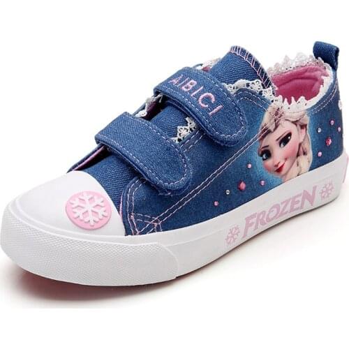 Disney wild childrens casual shoes non-slip breathable running shoes fashion cartoon canvas girls frozen elsa shoes