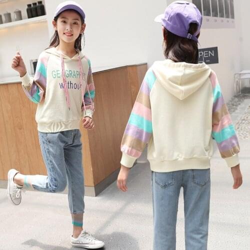 Jeans Suits for 8 10 12 years Girl Long Sleeve Hoodie Casual Two-Piece Set Spring Autumn Children Outfit
