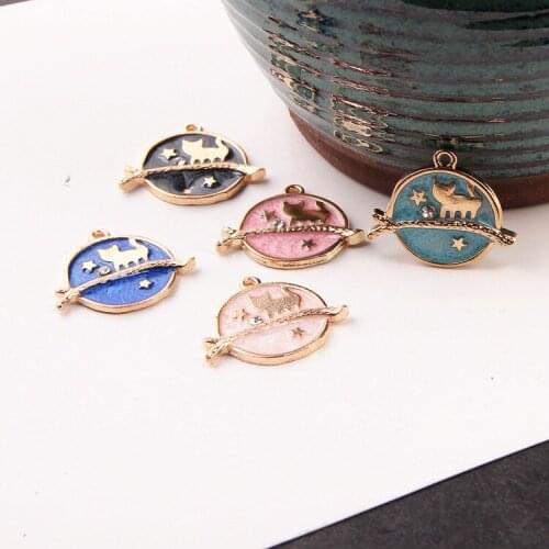 Enamel Cat Oil Moon Alloy Eardrop Pendant Necklace Diy Handmade Material for Earring Accessories Charms Jewelry 6pcs