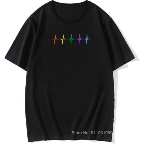 Rainbow Pulse Hearbeat LGBT Men T Shirt Gay Pride LGBTQ Lesbian Vintage Cotton Male Tshirt Basic Tees O Neck T-Shirt Printed