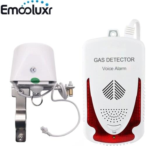 Voice Gas Alarm System Methane Propane Butane LPG Gas Detector with DN20/DN15 Manipulator Shutoff Gas Valve for Home Security