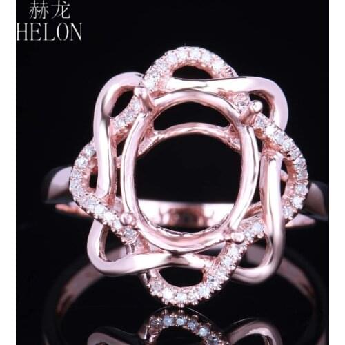 HELON Solid 14k Rose Gold Natural Diamonds Women Fine Jewelry Semi Mount Engagement Wedding Ring Setting Fit Oval Cut 10x8mm