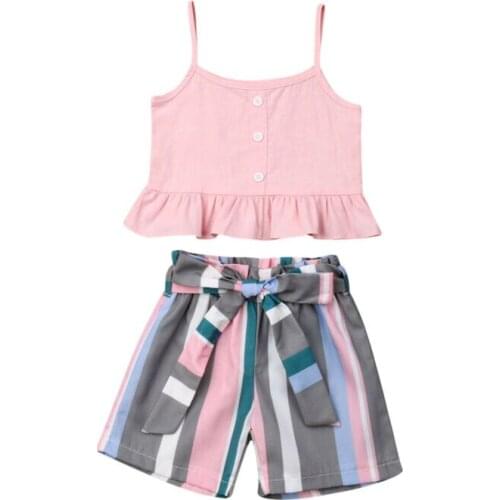 Boutique Girl Clothes 2PCS Kids Baby Girls Outfits Summer Sleeveless Crop Tops+Striped Shorts Clothes Set