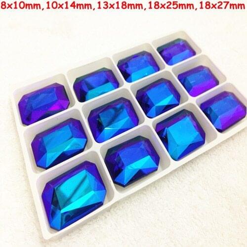 Cobalt AB Color Rectangle Shape Glass Crystal Pointback Fancy Stone 10x14mm 13x18mm 18x25mm 18x27mm, 8x10mm pointback crystals