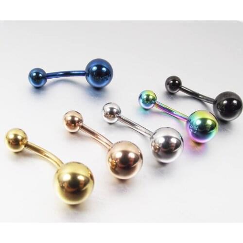 14G Rose Gold Rainbow stainless steel Double Belly Rings Ball Balls belly button navel bar body jewelry