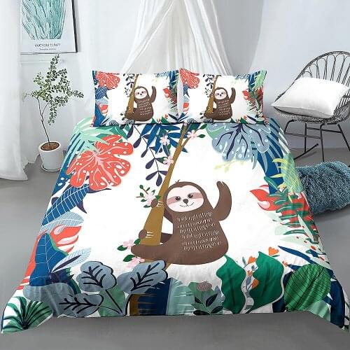 Animal Bedding Sets Cute Cartoon Sloth Printed 2/3Pcs Cotton Duvet Cover and Pillow Case Bedding Sets EU/US/AU Single Twin Full