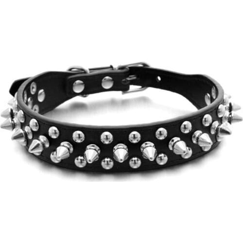 Pet Dog Spiked Collar Width PU Leather Rivet Collar Neck Strap Bulldog Collars Leather for Small Medium Dogs Cats Collars