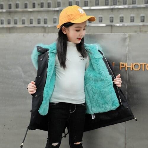 NEW Candy Colors Baby Girls Real Fur Waterproof Jackets Winter Warm Rabbit Fur Cotton Padded Parkas Boys Real Fur Hooded Coats