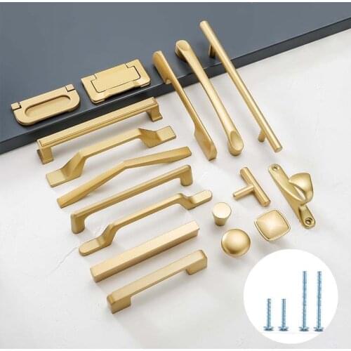 Simple Style Matte Gold Cabinet Handles Solid Aluminum Alloy Kitchen Cupboard Pulls Drawer Knobs Furniture Handle Hardware