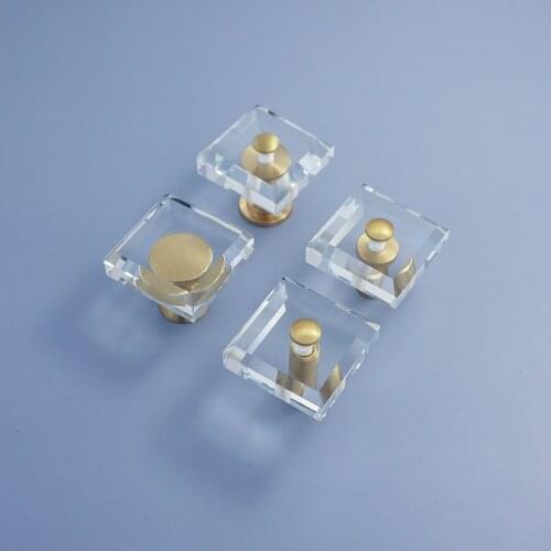 MFYS Clear Glass Brass Cabinet Hardware Drawer Wardrobe Pulls Kitchen Cupboard Door Handles Furniture Hardware