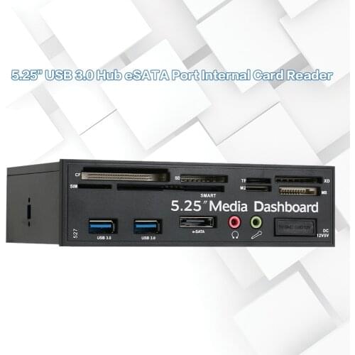 Multi-Function USB3.0 Hub eSATA Port Internal Card Reader PC Dashboard Media Front Panel Audio for SDMSCFTFM2 Fits 5.25"