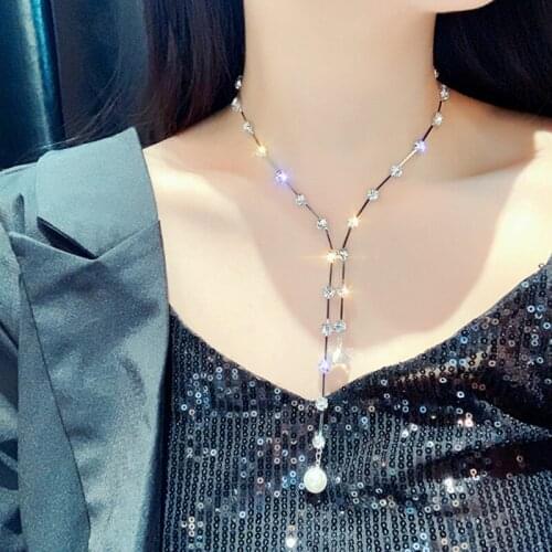 Fashion Crystal Choker Necklaces For Women New Bijoux Long Chains Pearl Pendant Necklaces Statement Jewelry Gifts