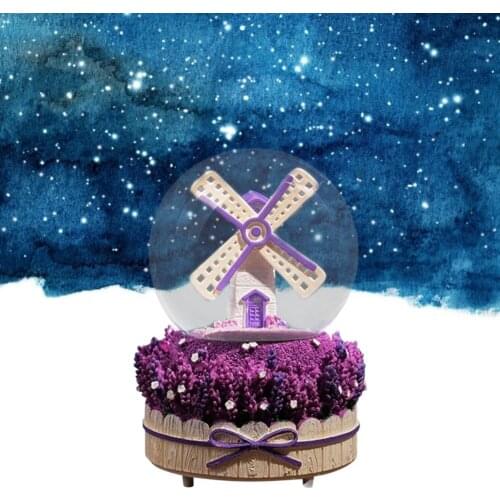 Music Box Innovative INS Windmill Snow Lanterns Crystal Ball With Light Snowflakes Wedding Gift Glass Music Box For Girlfriend
