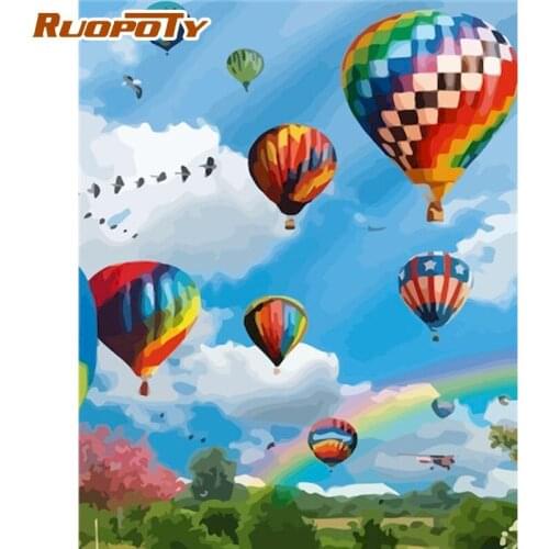 RUOPOTY Paint By Numbers Kits For Adults Children 60x75cm Framed On Canvas Hot Air Balloon Fly Sky Oil Picture Home Room Artwork