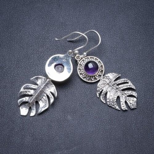 Natural Amethyst Handmade Unique 925 Sterling Silver Earrings 2" Y2403